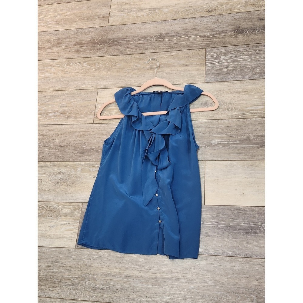 Banana Republic Blue Ruffle Sleeveless Silk Blouse Size Small